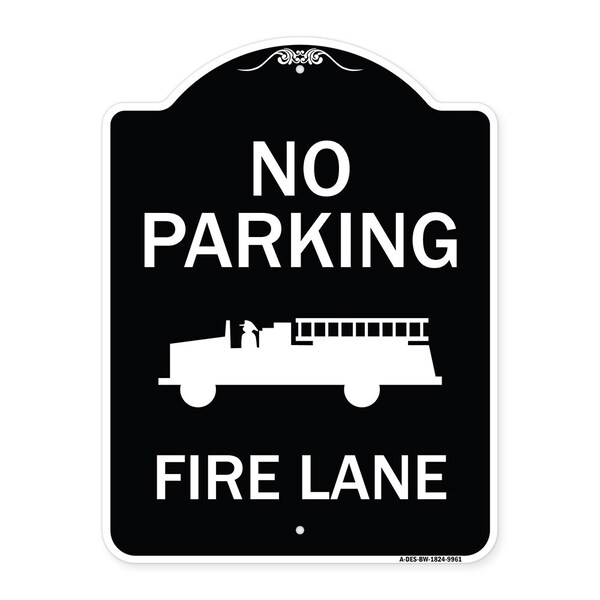 Signmission Designer Series-No Parking Fire Lane, Black & White Heavy-Gauge Aluminum, 24" x 18", BW-1824-9961 A-DES-BW-1824-9961 - main
